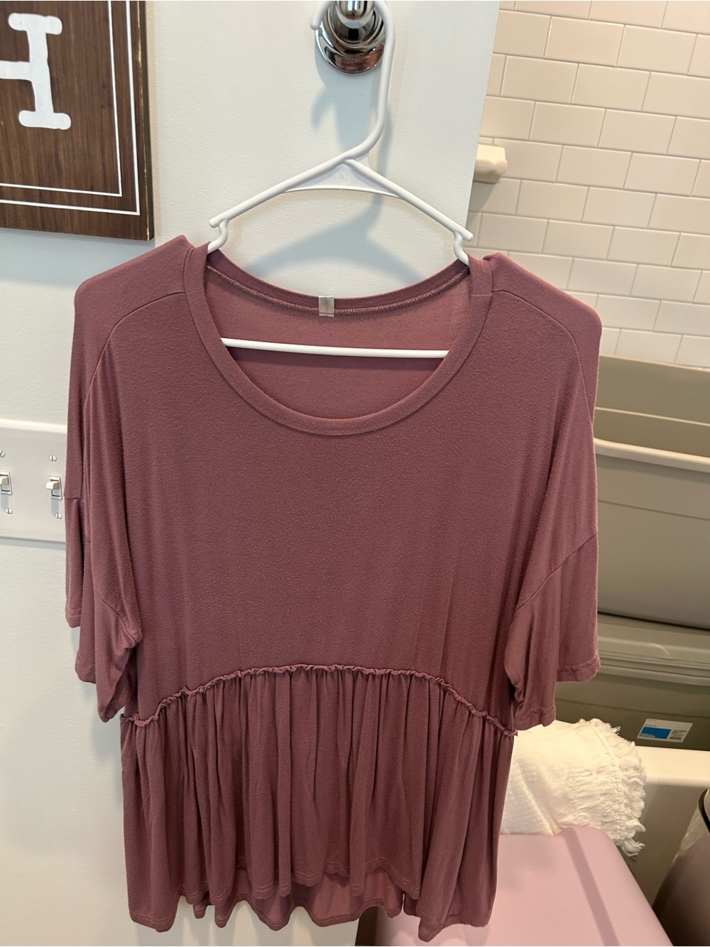 Source Unknown Dusty Rose Peplum Short Sleeve Top